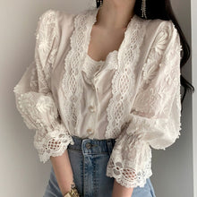 Load image into Gallery viewer, Korena Sweet Puff Sleeve Blouse 2020 Designer Fashion Spring Autumn Elegant Lace Patchwork Women Shirts Female Tops Work Wear