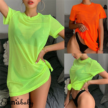 Load image into Gallery viewer, Sexy Women Sheer Mesh Bikini Cover Up Swimwear Swimsuit Bathing Suit See Through Short Sleeve T-shirt Tops Summer Beach Dress
