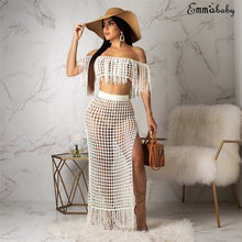 Load image into Gallery viewer, 2019 Womens Off Shoulder Cover up See-through Hollow Sleeveless Tassel Summer Bathing Suit Solid Bikinis 2Pcs Swimwear Swimsuit
