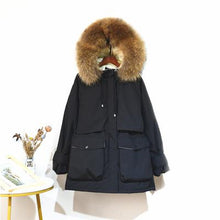 Load image into Gallery viewer, Fitaylor Winter Jacket Women Large Natural Fox Fur White Duck Down Coat Thick Parkas Warm Sash Tie Up Zipper Down Snow Outerwear
