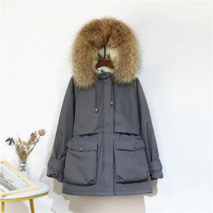 Fitaylor Winter Jacket Women Large Natural Fox Fur White Duck Down Coat Thick Parkas Warm Sash Tie Up Zipper Down Snow Outerwear