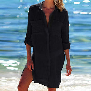 2019 Solid Women Swimwear Beach Cover Up Perspective Beach Dress Kaftan Beach Wear Blouse Shirts Pareos De Playa Saida De Praia