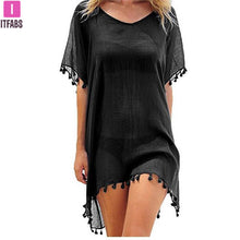 Load image into Gallery viewer, 2019 New Chiffon Tassels Beach Wear Women Swimsuit Cover Up Swimwear Bathing Suits Summer Mini Dress Loose Solid Pareo Cover Ups
