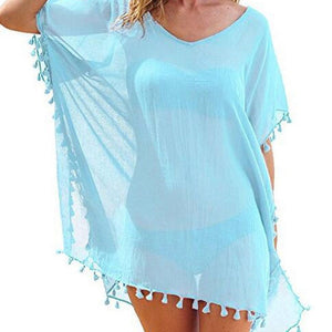 2019 New Chiffon Tassels Beach Wear Women Swimsuit Cover Up Swimwear Bathing Suits Summer Mini Dress Loose Solid Pareo Cover Ups